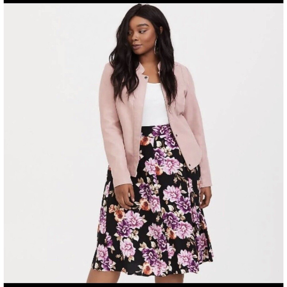 TORRID Plus Size Black Floral Challis Midi Skirt sz 2